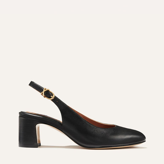 Margaux's classic and comfortable Cluny Slingback heel, made in Spain from soft, black Italian nappa leather