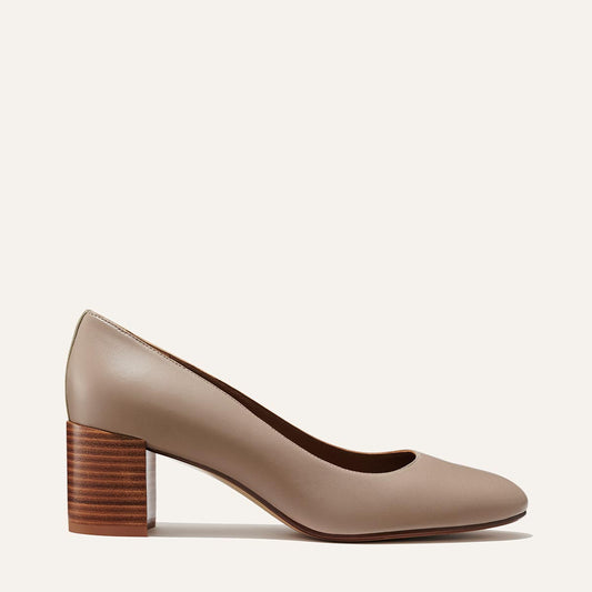 Margaux's classic and comfortable workwear Heel, made in Spain from soft, taupe Italian leather