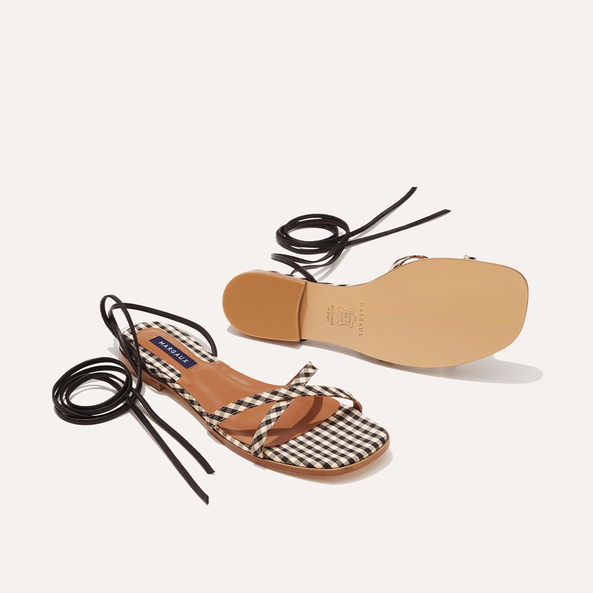 The Wrap Sandal - Tan and Black Gingham