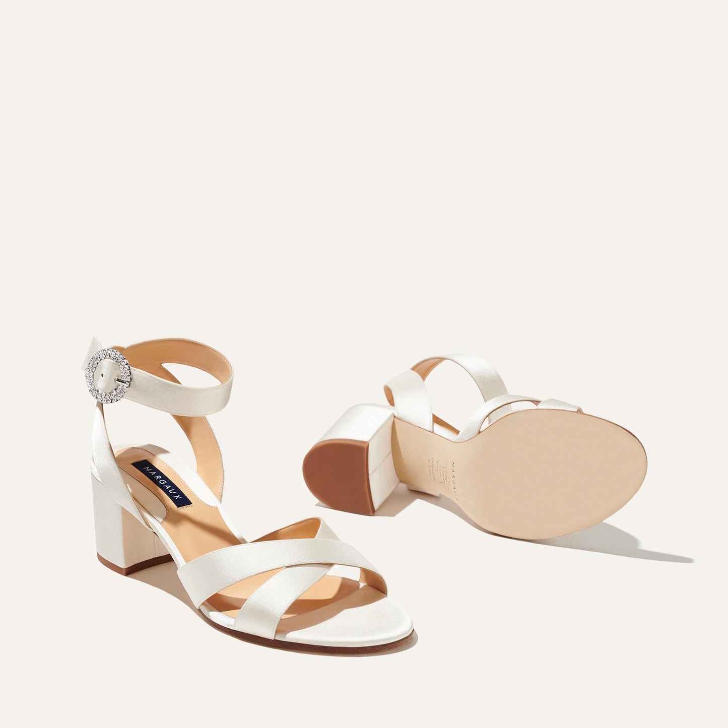 The City Sandal - Ivory Satin with Crystal Buckle