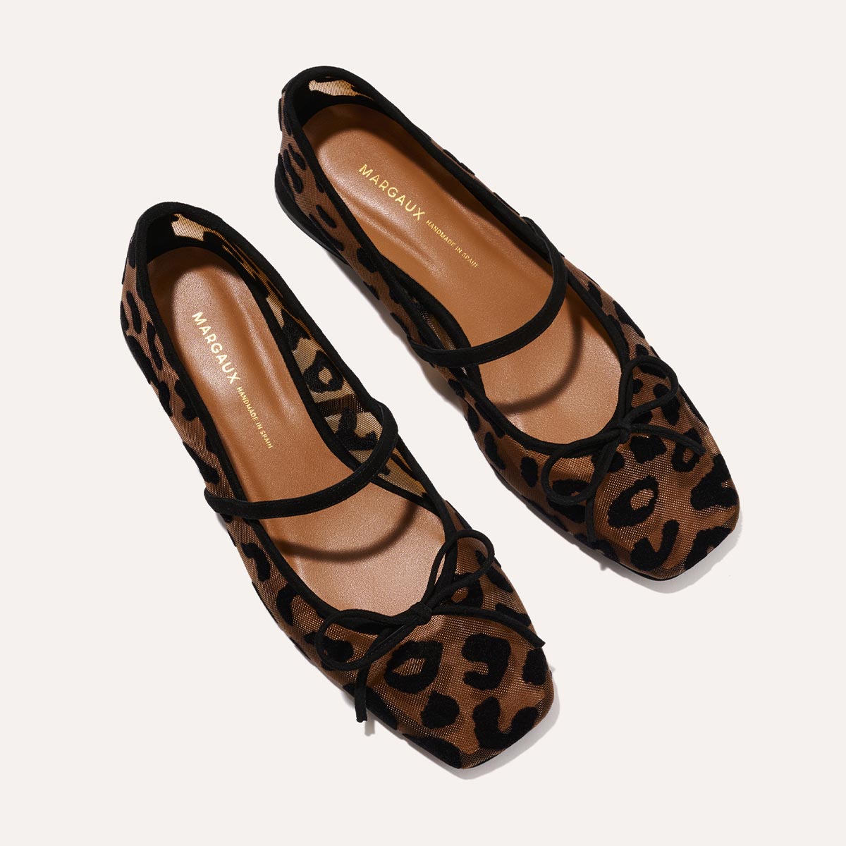 The Ada in Leopard Mesh, a ballet flat with a square toe, comfortable 1-inch block heel and an elastic Mary Jane strap.