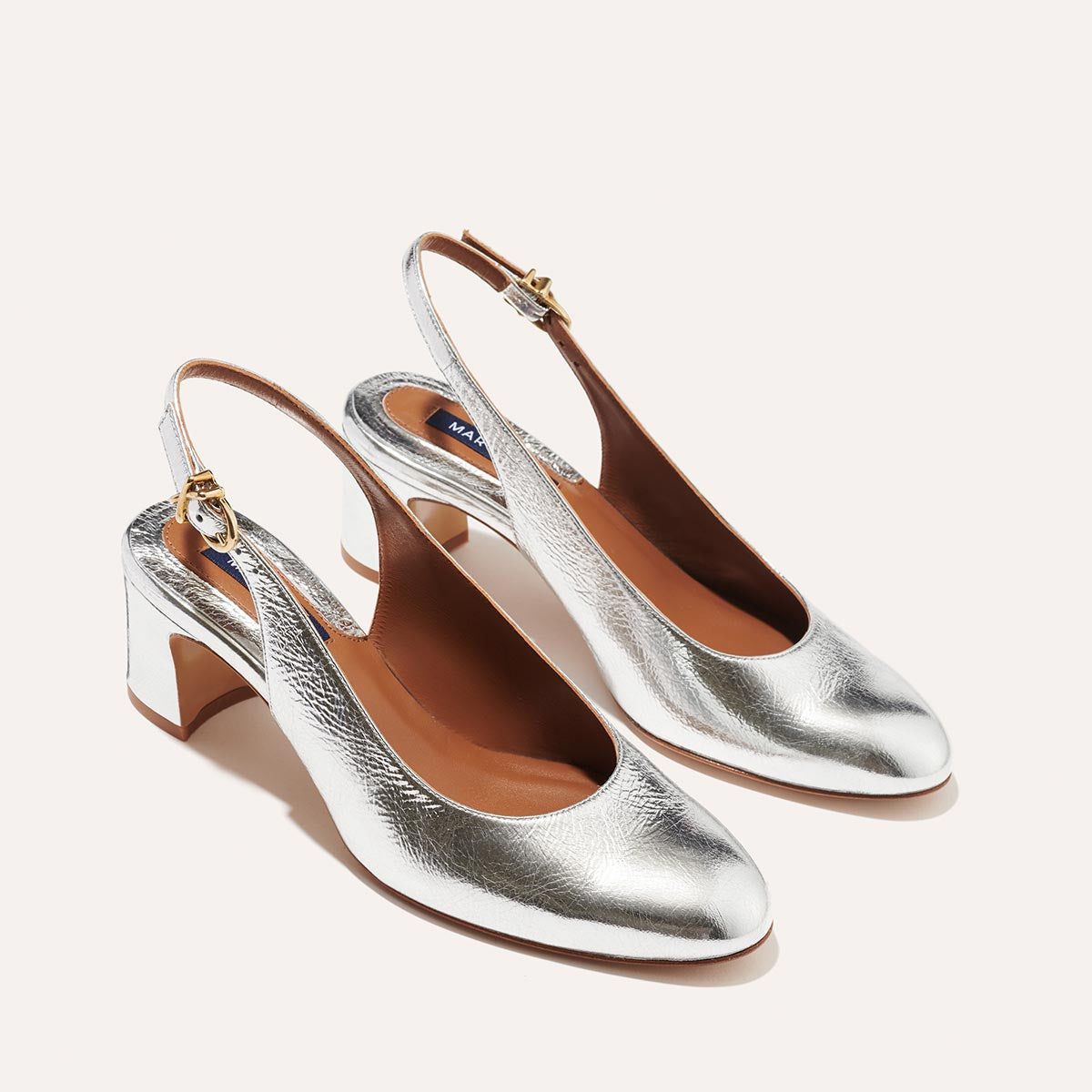 The Cluny Slingback - Silver Crinkle Mirror