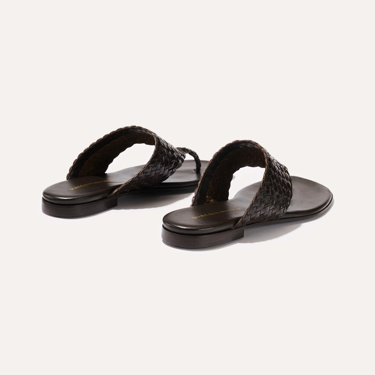 Brown woven leather thong sandals