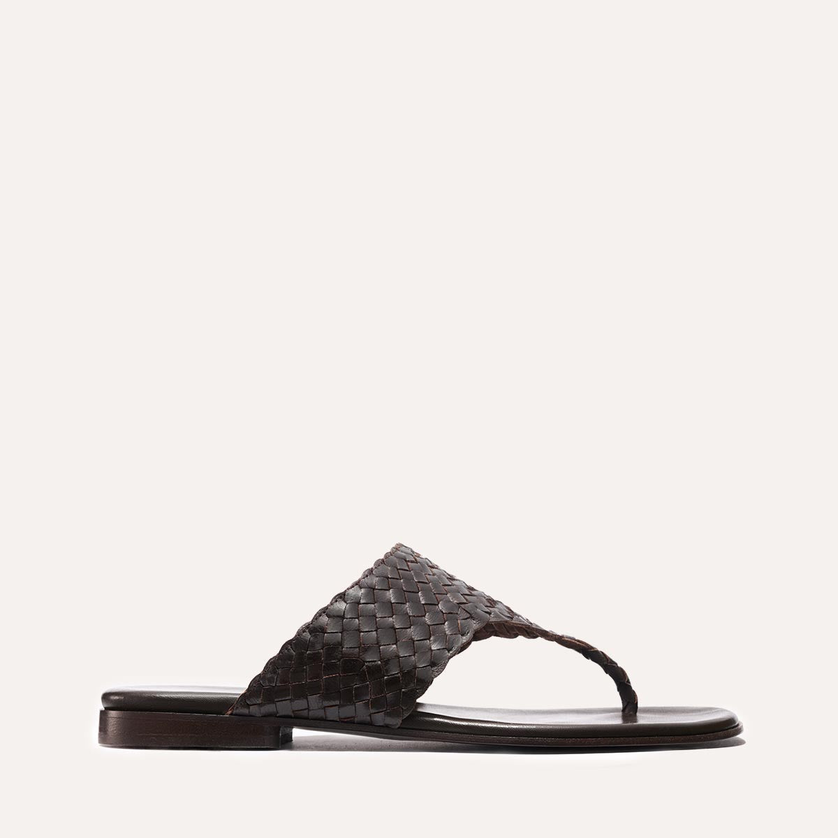 Brown woven leather thong sandals