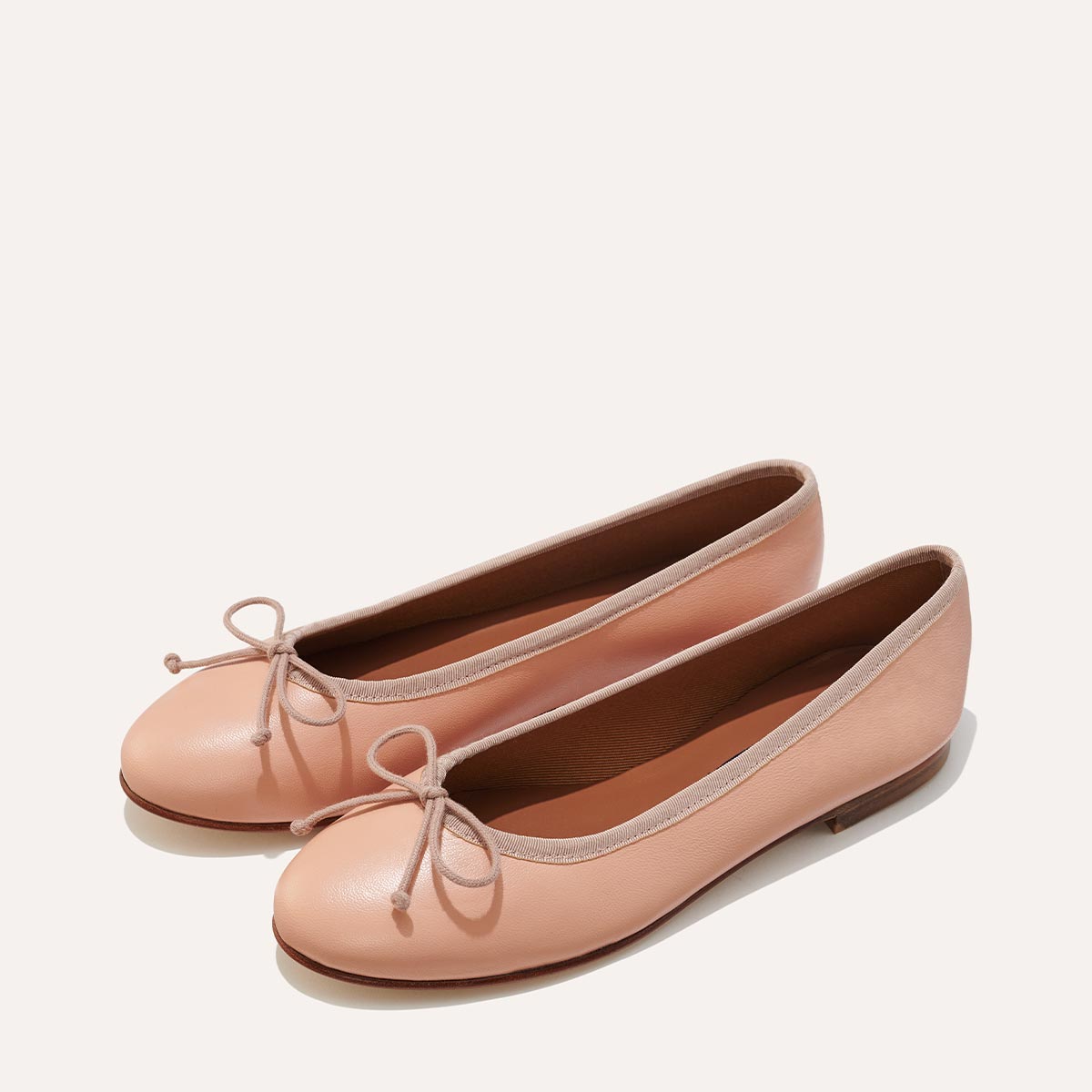 Margaux's classic and comfortable Demi ballet flat, made in a soft, pink Italian nappa leather 