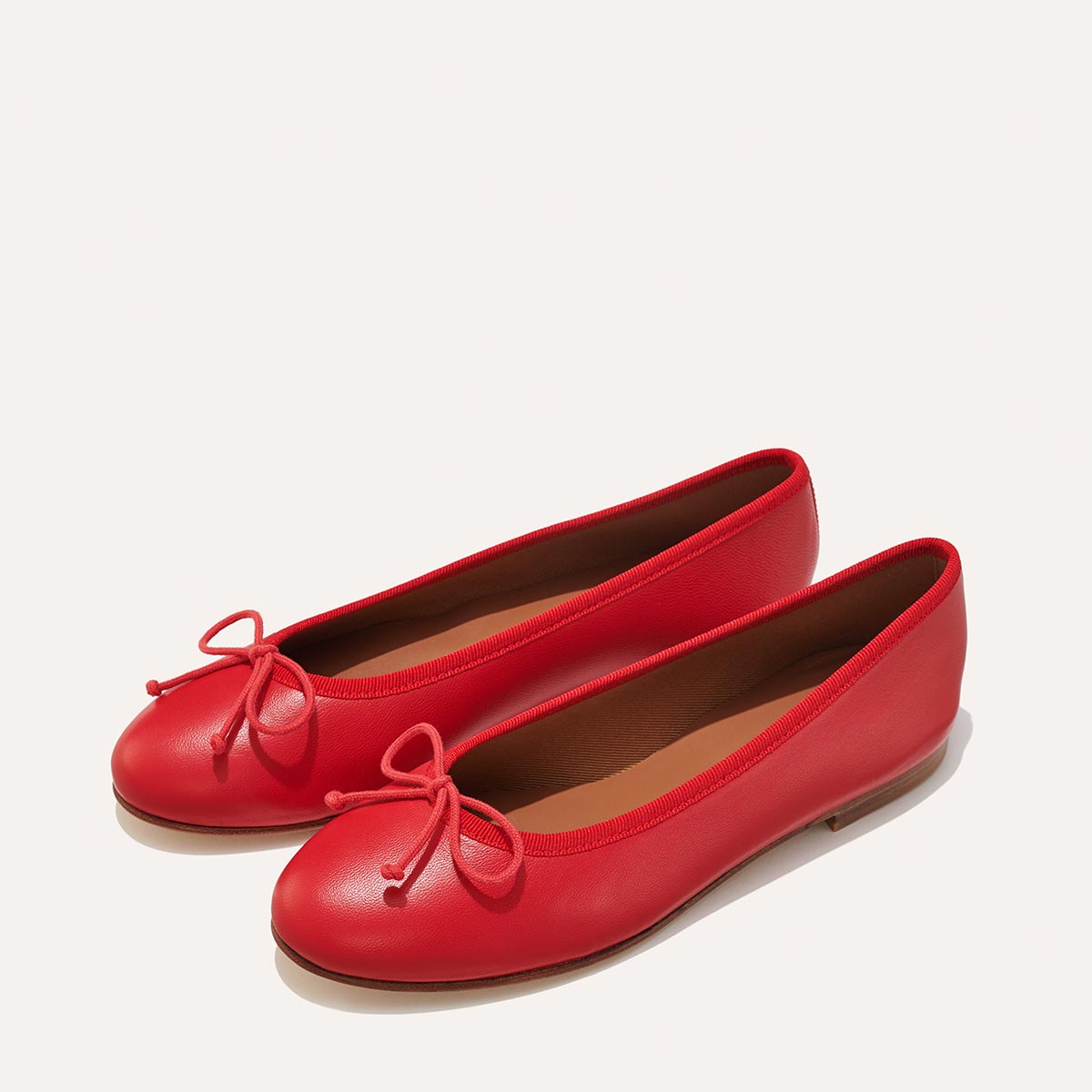 Margaux's classic and comfortable Demi ballet flat, made in a soft, red Italian nappa leather 