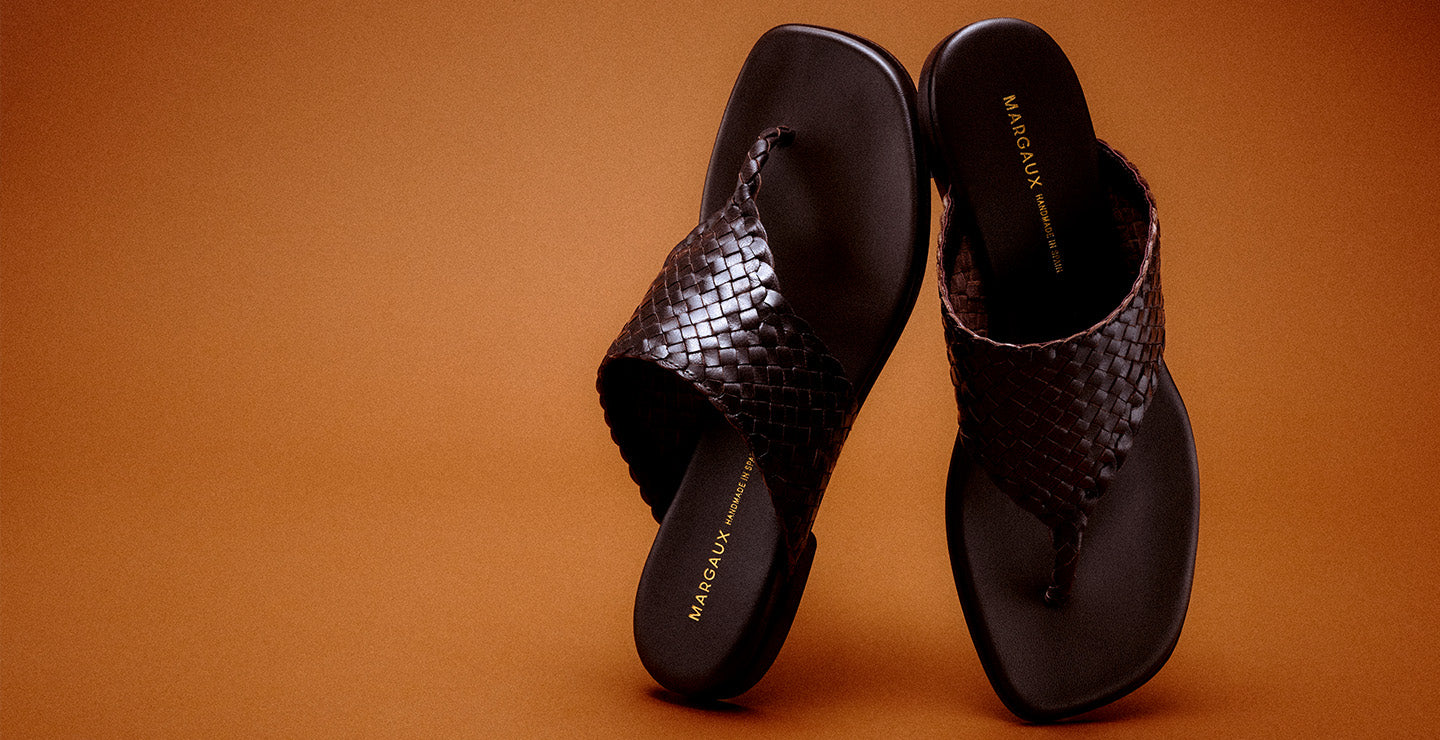 Brown woven thong sandals