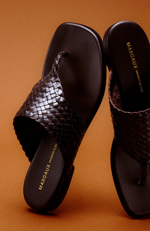 Brown woven thong sandals