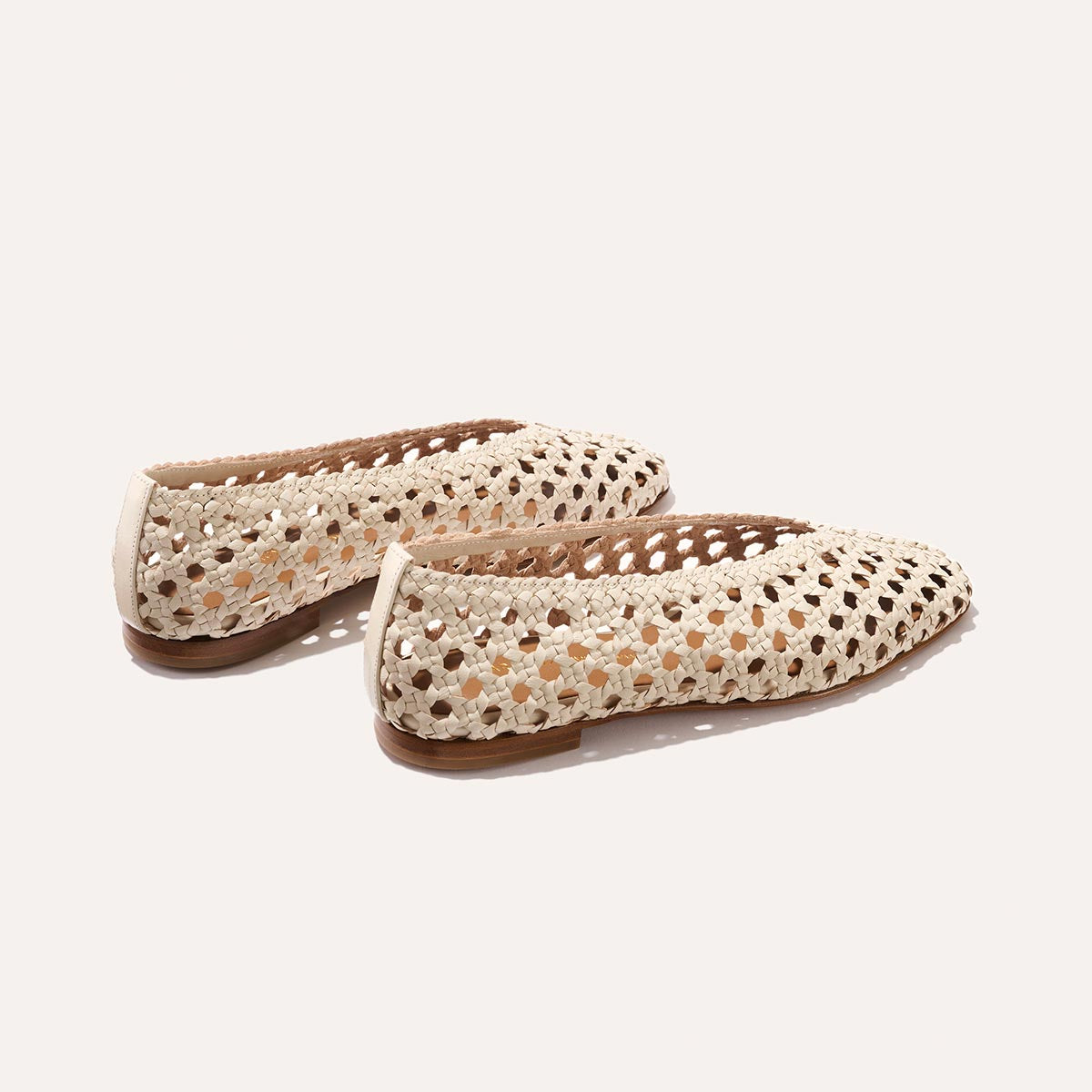 Ecru leather woven flats