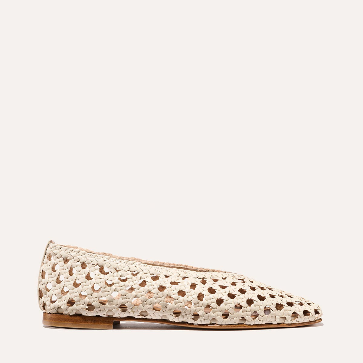 Ecru leather woven flats