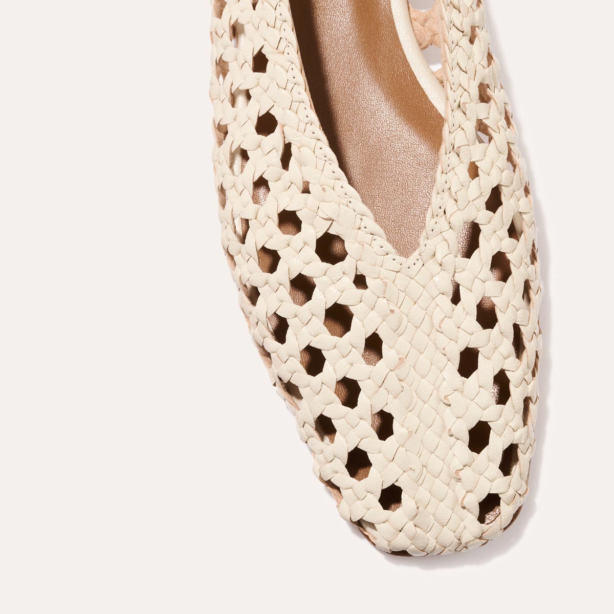 Ecru leather woven flats
