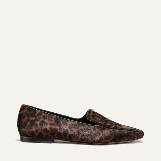 The Portia Loafer - Chocolate Leopard Haircalf with a low heel.