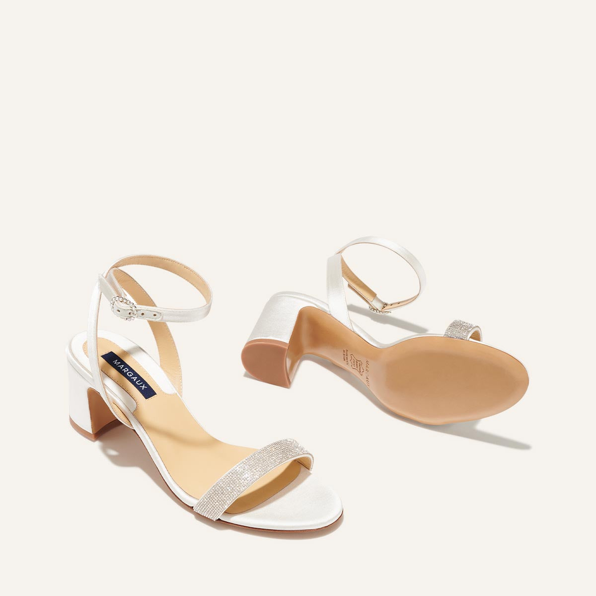 The Stella Sandal - Ivory Satin with Crystals