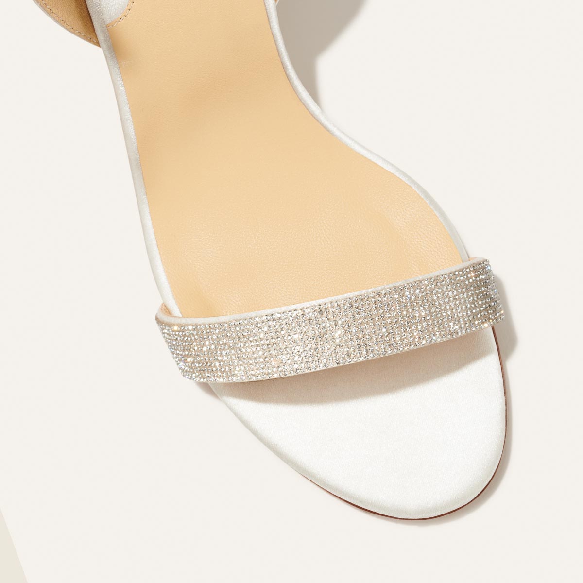 The Stella Sandal - Ivory Satin with Crystals
