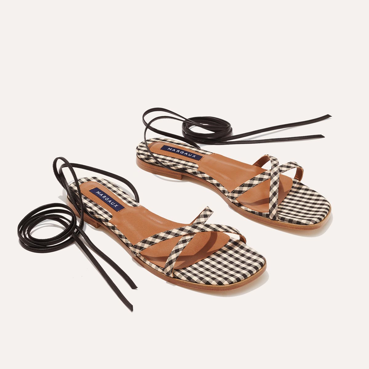 The Wrap Sandal - Tan and Black Gingham