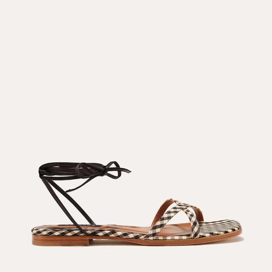 The Wrap Sandal - Tan and Black Gingham