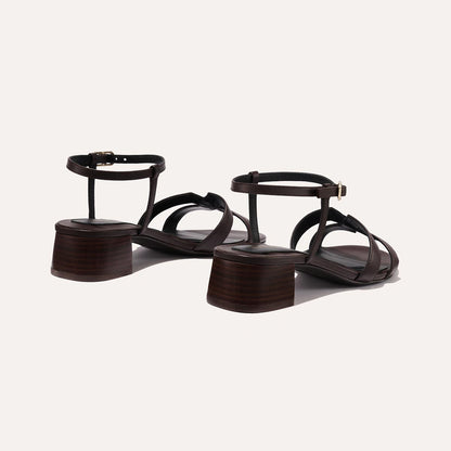 Low heeled sandals shown in espresso leather