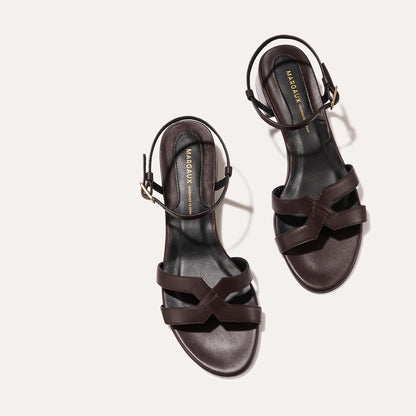 Low heeled sandals shown in espresso leather