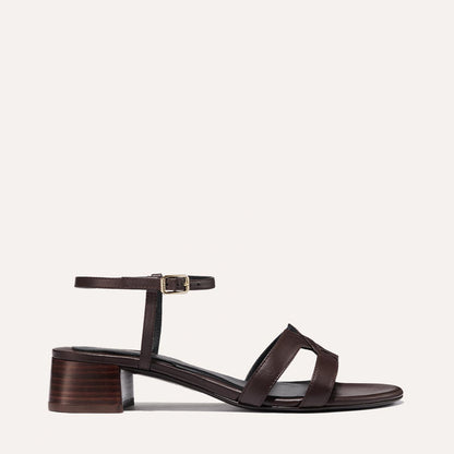 Low heeled sandals shown in espresso leather