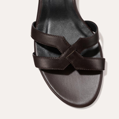 Low heeled sandals shown in espresso leather