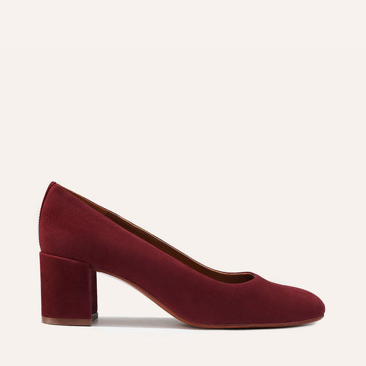 Margaux's classic and comfortable workwear Heel, made in Spain from soft, burgundy Italian suede
