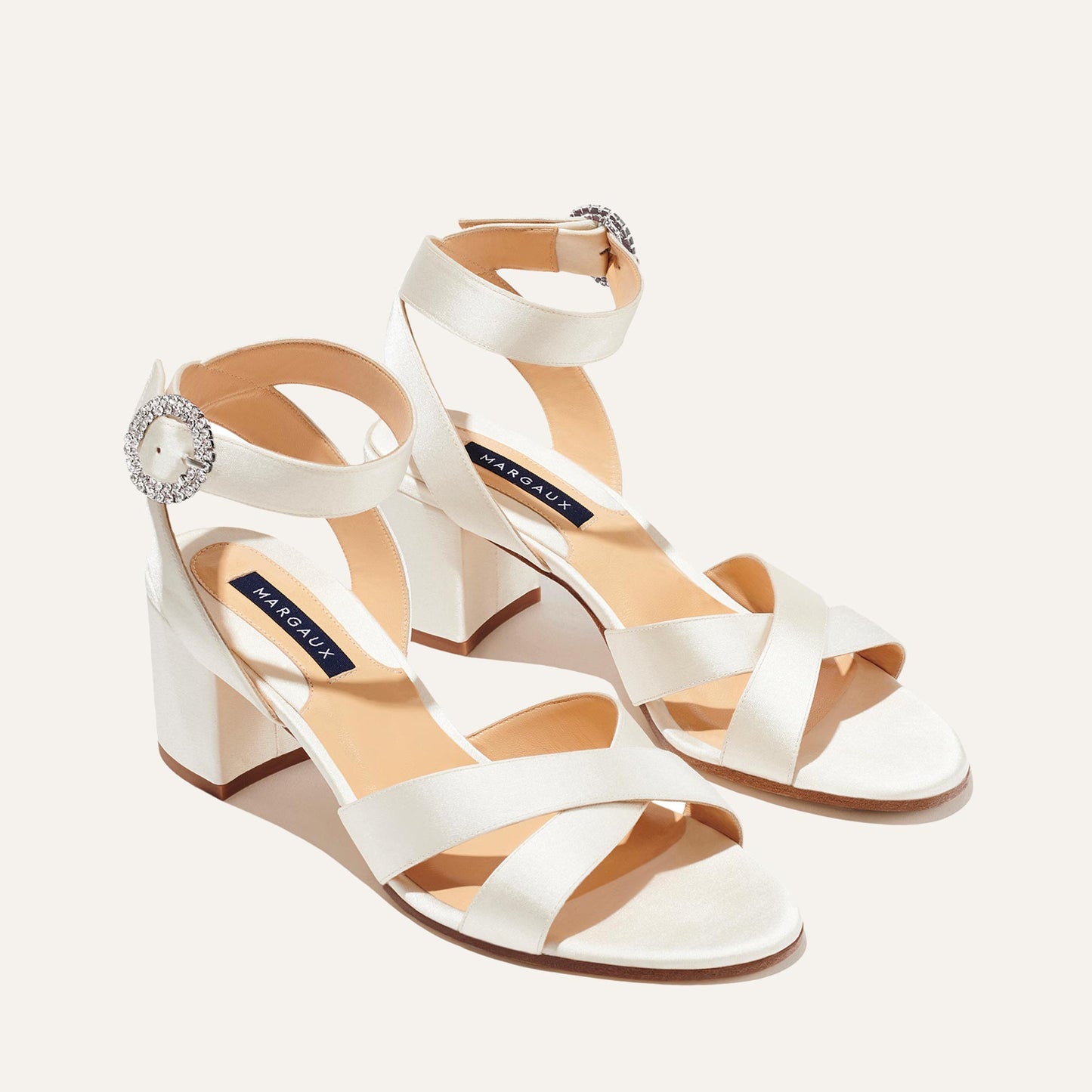 The City Sandal - Ivory Satin with Crystal Buckle
