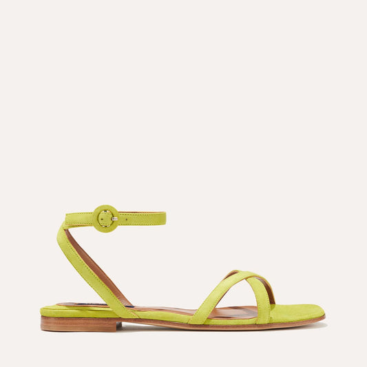 The Flat Sandal - Chartreuse Suede