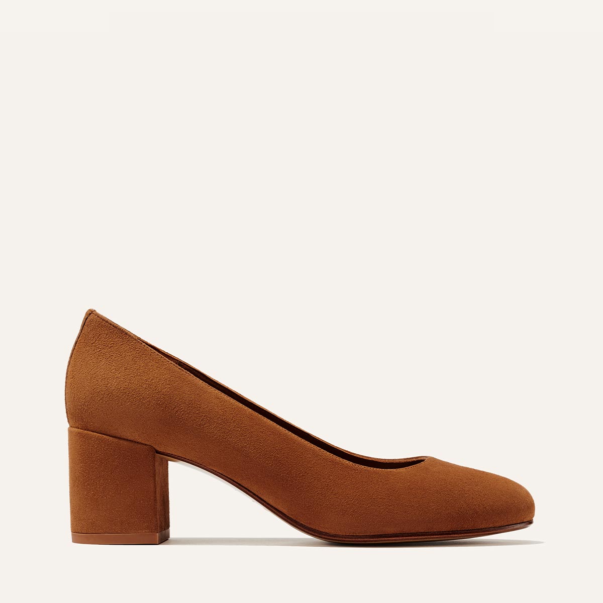 Margaux's classic and comfortable workwear Heel, made in Spain from soft, chestnut brown Italian suede