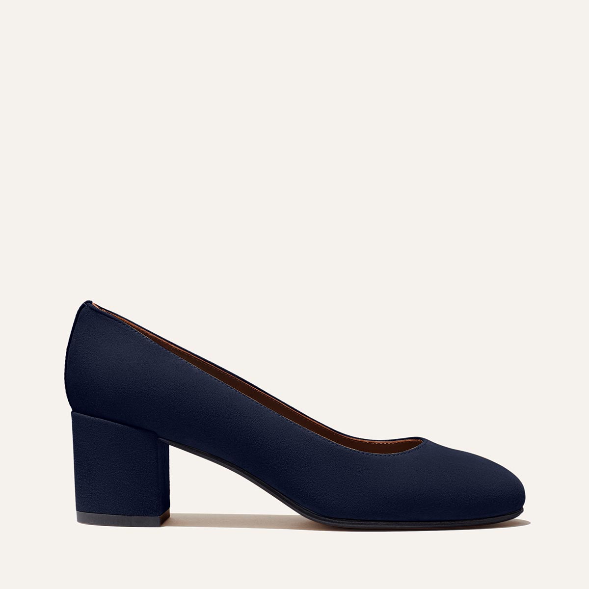 Margaux's classic and comfortable workwear Heel, made in Spain from soft, navy Italian suede