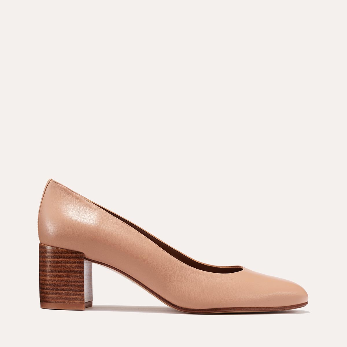 Margaux's classic and comfortable workwear Heel, made in Spain from soft, nude pink Italian nappa leather
