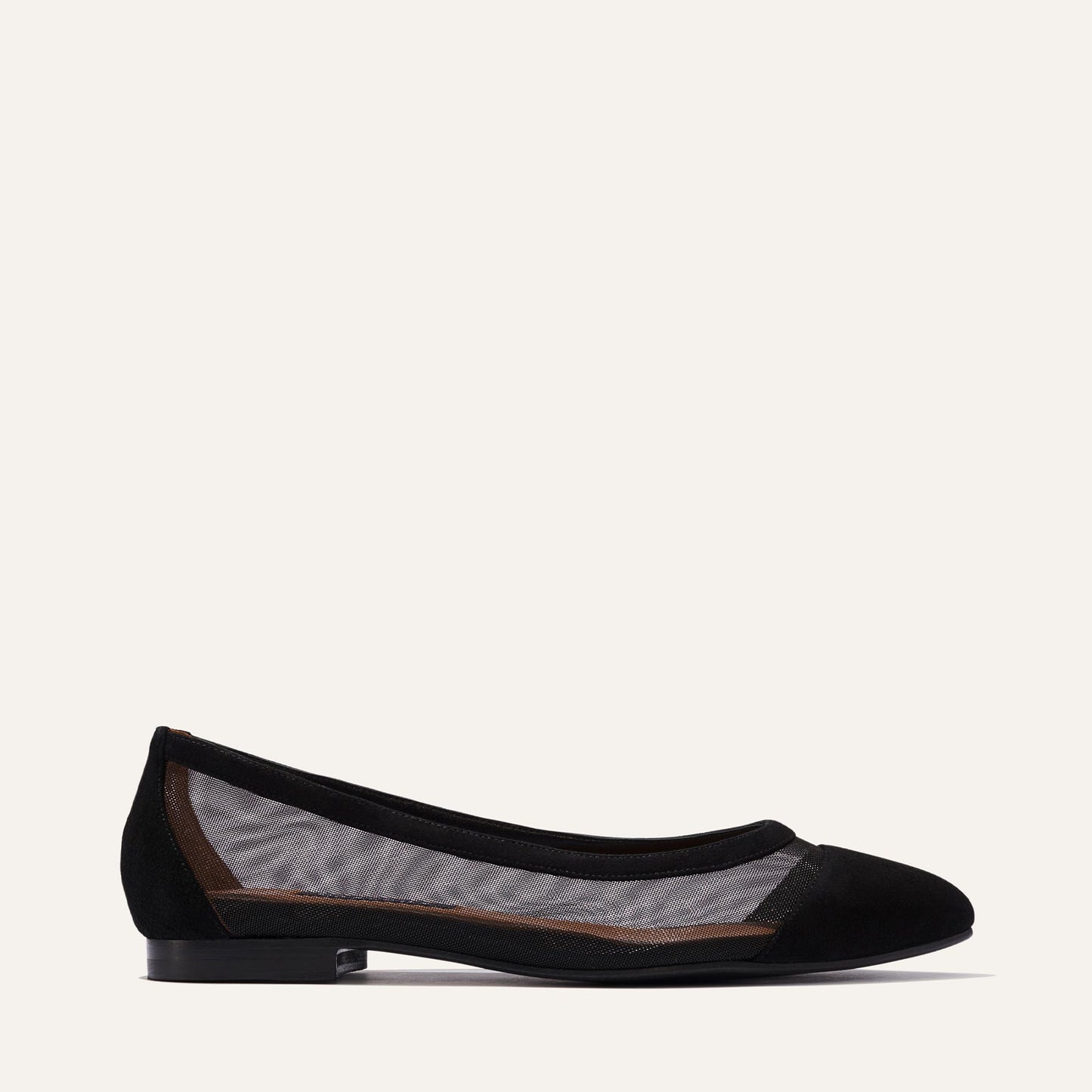 Margaux's classic and comfortable Pointe ballet flat in black suede and mesh with an elegant pointed toe