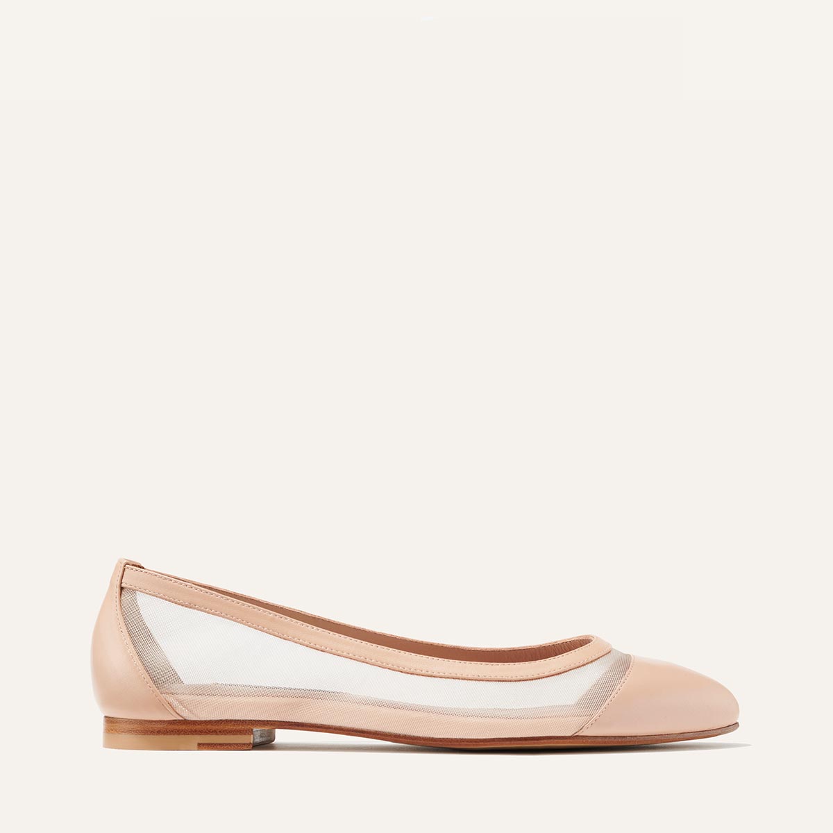 Margaux's classic and comfortable Pointe ballet flat in soft, nude pink Italian nappa leather and mesh with an elegant pointed toe